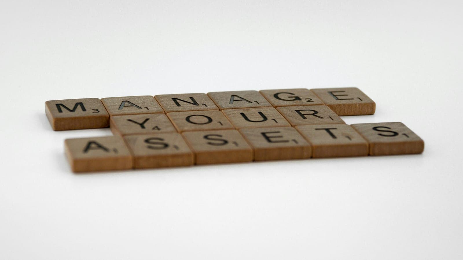 Scrabble, scrabble pieces, lettering, letters, wood, scrabble tiles, white background, words, quote, letters, type, typography, design, layout, focus, bokeh, blur, photography, images, image, manage your assets, assets, savings, asset management, resources, manage resources, mindfulness, intelligence, finance, housekeeping, calculate, common sense, redundancy, take care, carefulness,